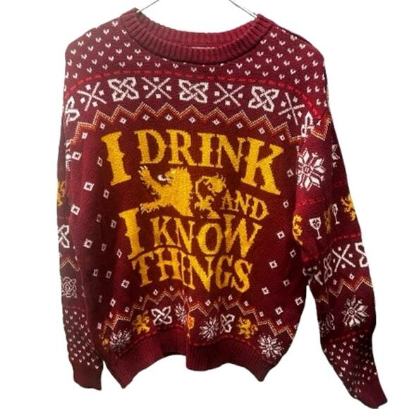 HBO Game of Thrones "I Drink and I Know Things" Ugly Christmas Sweater - LARGE - Picture 2 of 5